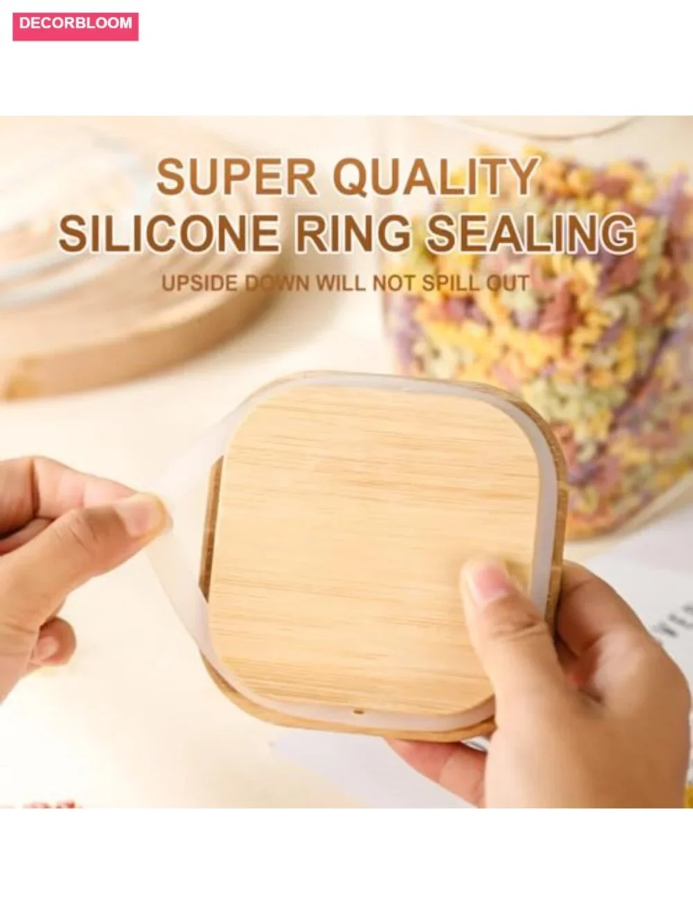3-Pack Square Glass Containers with Bamboo Lids, Airtight Canister Set 32 oz